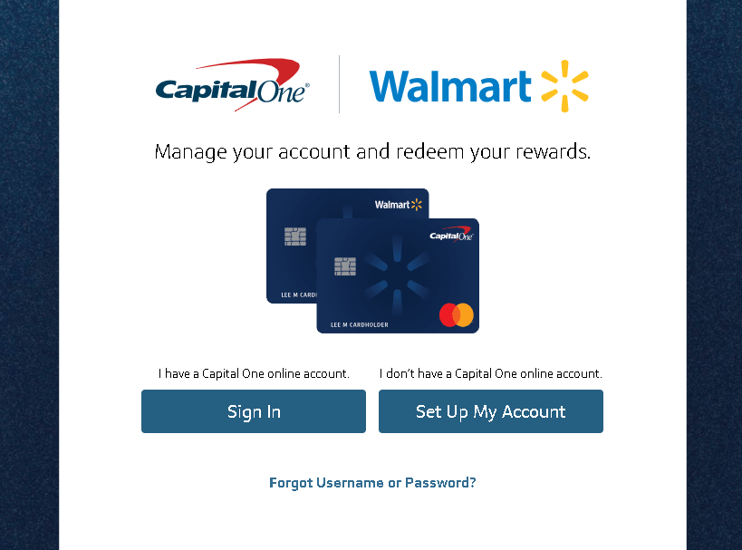 Walmart Credit Card login page
